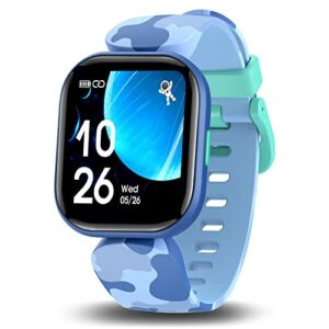 Mgaolo Kids Smart Watch for Boys Girls Teens,Upgraded Fitness Tracker with Heart Rate Sleep Monitor,DIY Watch Face Activity Tracker for Fitbit with Pedometer Steps Calories Counter (Camo Blue)