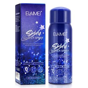 Glitter Spray for Hair and Body 2.11 Oz, Shiny Glitter Hairspray, Holographic Glitter Body Spray, Quick-Drying Waterproof Highlighter Face Makeup Spray for Women, Men, Clothing, Prom, Festival, Party