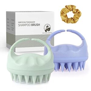 Sndyi Scalp Massager Shampoo Brush, Scalp Scrubber with Soft Silicone Bristles, Scalp Exfoliator for Dandruff Removal, Scalp Massager for Hair Growth, Wet Dry Hair Brush for Scalp Care (Green+Violet)