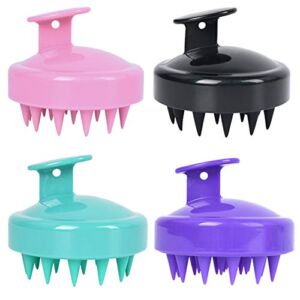 Set of 4 Soft Silicone Hair Scalp Massager, Shampoo Brush with Dandruff Brush（Assorted Colors）