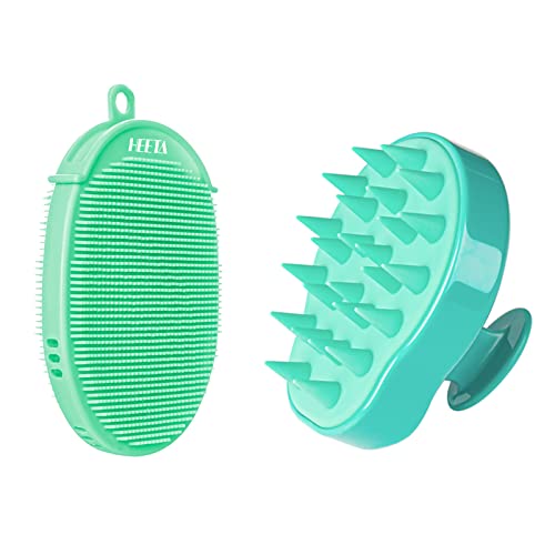 HEETA 2-Pack Hair Scalp Massager & Body Brush, Scalp Scrubber, Silicone Loofah Bath brush, Scrubber for Shower, Wet & Dry Use Shampoo Brush Exfoliating Brush for Men, Women and Pets (Green) | The Storepaperoomates Retail Market - Fast Affordable Shopping