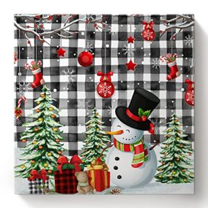 LBDEKOR DIY Oil Painting by Numbers Kit for Kids Beginer, Christmas Snowman Painting on Canvas Wooden Framed Arts Craft for Adults Home Decor 16″x16″ Xmas Gift Ball Decor Plaid