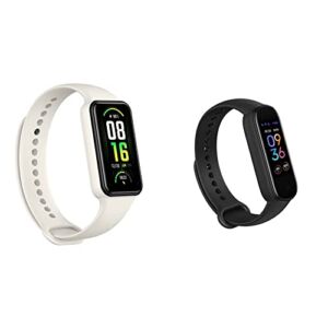 Amazfit Band 7 Fitness & Health Tracker for Women Men, 18-Day Battery Life, Beige & Band 5 Activity Fitness Tracker with Alexa Built-in, 15-Day Battery Life, Blood Oxygen, Heart Rate, Black