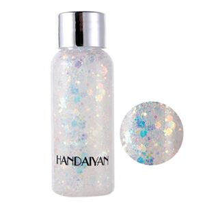 Holographic Body Glitter, TEOYALL Long Lasting Glitter Shimmer Chunky Sequins Glitters for Body, Face, Hair Makeup (White)