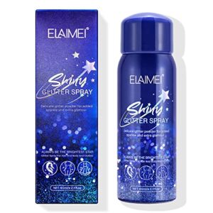 Shiny Body Glitter Spray, Temporary Shimmery Spray for Skin Face Hair Clothing, Quick-Drying Long-Lasting Silver Highlight Powder Spray for Women Festival Rave Stage Makeup Prom (2.11oz/60ml)