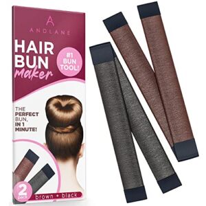 Andlane Hair Bun Maker French Twist Hair Fold Wrap Snap – Ballet Bun for Women and Kids (1 Black, 1 Brown)