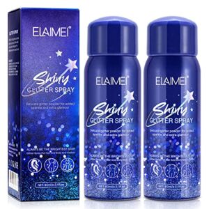 Glitter Spray – Temporary Shiny Glitter Spray for Body, Hair, Face and Clothing, Waterproof Hairspray, Shimmer Silver Powder for Prom, Festival Rave, Stage Makeup Gifts for Women 60ML（2 Pack）