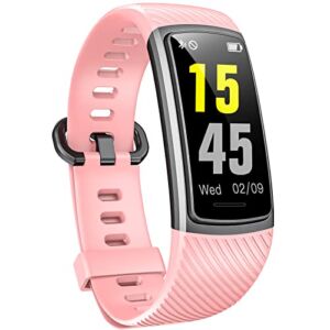 Stiive Fitness Tracker, IP68 Waterproof Activity Tracker with Heart Rate and Sleep Monitor, Pedometer, Calorie Counter, Smart Fitness Band with Call & SMS Notification for Women Men Pink