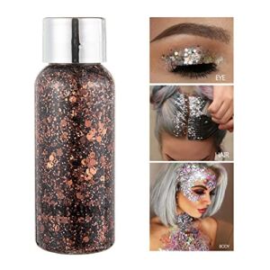 Mermaid Sequins Body Glitter Gel, Make Up Long Lasting Glitter for Body Face Hair Eyeshadow, Music Festival Party Carnival Long Lasting Face Glitter, No Glue Needed and Easy to Remove. (Bronze)