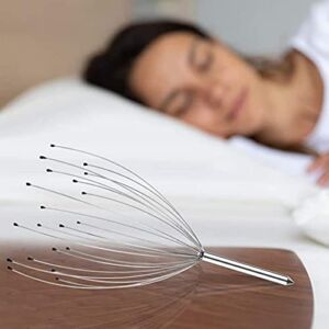 20 Finger Head Massager Scalp Scratcher, Head Scratcher And Telescopic Back Scratcher For Head Body Relaxing, Great for People with Anxiety and Sleep Problems, Ideal Stocking Stuffers (silver)