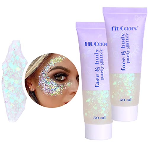 Body Glitter Gel,Face Glitters Gel,Mermaid Sequins Liquid Glitter Makeup for Body Hair Face Nail Eyeshadow,Long Lasting Sparkling (06# White-2PCS) | The Storepaperoomates Retail Market - Fast Affordable Shopping