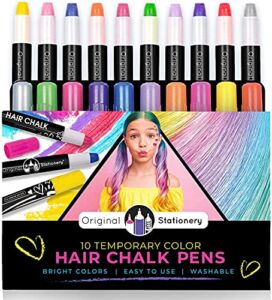 Original Stationery Hair Chalks Set for Girls, 10-Piece Easy to Use Temporary Hair Chalk Colors for Hours of Creative Fun, Christmas Crafts for Kids