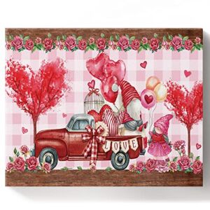 LBDEKOR DIY Oil Painting by Numbers Kit for Kids Beginer, Valentine’s Day Truck Painting on Canvas Wooden Framed Arts Craft for Adults Home Decor 20″x24″ Gnomes Love Rose Pink Plaid Wood