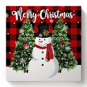 Paint by Numbers Kits Christmas Snowman Tree Red Black Plaid,DIY Oil Painting for Adults Children Beginner Winter Bird Snow Artwork,Home Canvas Wall Art for Living Room Bedroom Kitchen Decor 16x16In