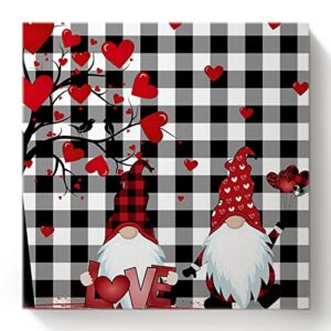 Paint by Numbers Kits Gnome Love Tree Valentine’s Day,DIY Oil Painting for Adults Children Beginner Black and White Plaid Artwork,Home Canvas Wall Art for Living Room Bedroom Kitchen Decor 16x16In
