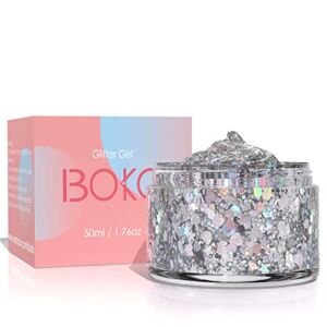 Boko 1.76oz Body Glitter Gel, Laser Silver Liquid Glitter for Face Hair and Body Makeup, Festival Clothing, Rave Accessories and Mermaid Costume – Shining Galaxy