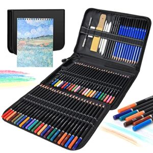 SUPTEMPO Drawing Pencils,72-set Sketch Pencils/Drawing Set Sketching Kit with A4 Sketch Book Colored Pencils, Graphite Pencils,Charcoal Pencils for Artists Adults Teens Beginner Coloring Set