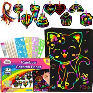 ZMLM Scratch Paper Art-Craft Girl Christmas: Rainbow Scratch Magic Drawing Set Paper Pad Board Supply Kit Girl Project Activity for 3-12 Age Kid Toy Holiday|Party |Birthday|Children’s Easter Day Gift