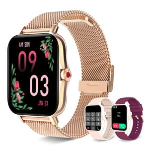Iaret Smart Watch for Women(Call Receive/Dial), Fitness Tracker Waterproof Smartwatch for Android iOS Phones 1.7″ HD Full Touch Screen Digital Watches with Heart Rate Sleep Monitor Pedometer, Gold