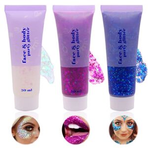 Face Glitter Gel, Mermaid Sequins Liquid Holographic Glitter Gel, Cosmetic Festival Glitter for Face Body Eye Lip Hair Nail Festival Makeup Painting for Festival Party