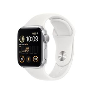 Apple Watch SE (2nd Gen) [GPS 40mm] Smart Watch w/Silver Aluminum Case & White Sport Band – M/L. Fitness & Sleep Tracker, Crash Detection, Heart Rate Monitor, Retina Display, Water Resistant