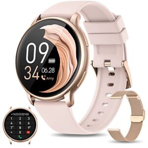 Smart Watches for Women (Answer/Make Call), 2022 Newest AMOLED Bluetooth Smartwatch for Android Phones and iPhone, Waterproof Fitness Tracker with Text, Heart Rate, Blood Oxygen, Sleep Monitor, Pink