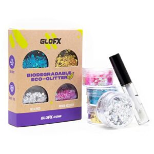 GloFX Biodegradable Makeup Glitter Combination 4 Pack for Hair, Face and Body | Perfect Festival and Rave Makeup Accessory