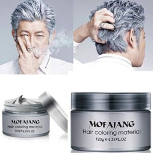 Temporary Silver Gray Hair Wax Pomade for People, Luxury Coloring Mud Grey Hair Dye,Washable Treatment with All Day Hold. Non-Greasy Matte Hairstyle Ash for Party, Cosplay