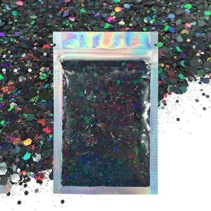 Black Face & Body Glitter – Cosmetic Grade – Holographic Chunky Glitter – Uses Include: Festival Rave Makeup Face Body Nails Resin Arts & Crafts, Resin, Tumblers, Bath Bombs – Solvent Resistant