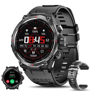 Military Smart Watch Men(Answer/Make Calls), 2022 Newest Bluetooth Tactical Smartwatch for Android iPhone, Outdoor Tough Rugged Fitness Tracker with IP68 Waterproof/AI Voice/Heart Rate/Sleep, Watch