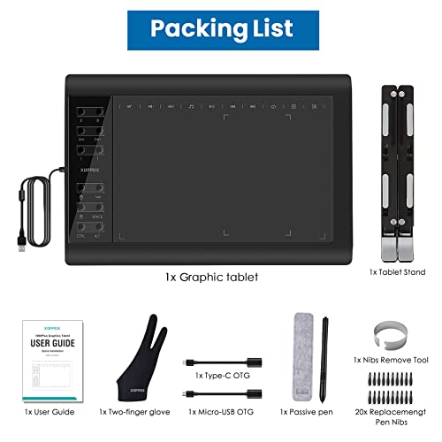 XOPPOX Graphics Drawing Tablet 10 x 6 Inch Large Active Area with 8192 Levels Battery-Free Pen and 12 Hot Keys, Compatible with PC/Mac/Android OS for Painting, Design & Online Teaching | The Storepaperoomates Retail Market - Fast Affordable Shopping