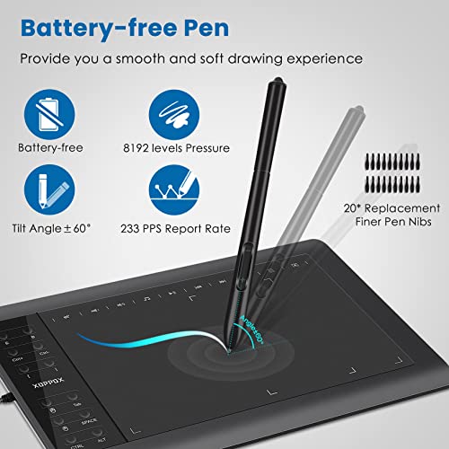 XOPPOX Graphics Drawing Tablet 10 x 6 Inch Large Active Area with 8192 Levels Battery-Free Pen and 12 Hot Keys, Compatible with PC/Mac/Android OS for Painting, Design & Online Teaching | The Storepaperoomates Retail Market - Fast Affordable Shopping