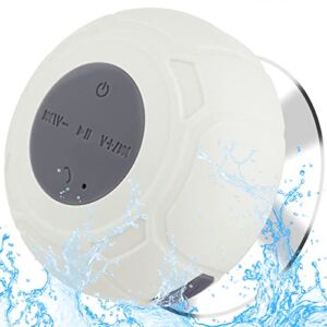 Waterproof Bluetooth Shower Speaker Portable Wireless Water-Resistant Speaker Suction Cup,Built-in Mic Gifts for Kids Speakerphone for iPhone Phone Tablet Bathroom Kitchen – White