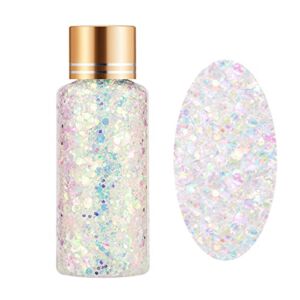 Mermaid Sequins Body Glitter Gel for Face, Skin, Hair, Eyeshadow, Nail, Long Lasting Waterproof Holographic Chunky Face Glitter Party Makeup for Festival Rave, Wedding, Stage Show (Laser White #9)
