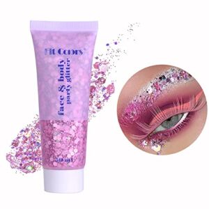 Face Glitter Gel, 1 Jars Holographic Chunky Glitter Makeup for Body, Hair, Face, Nail, Eyeshadow, Long Lasting and Waterproof Mermaid Sequins Liquid Glitter Total 9 Colors Available (#3, Pink, 1PC)