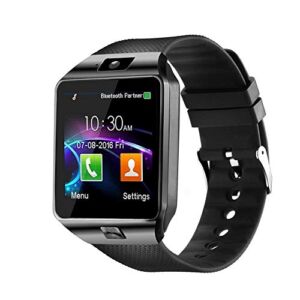 Padgene Bluetooth Smartwatch,Touchscreen Wrist Smart Phone Watch Sports Fitness Tracker with SIM SD Card Slot Camera Pedometer (Black (Black Band))