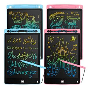 4 Pack LCD Writing Tablet, 8.5 Inch Writing Tablet for Kids, Colorful Screen Doodle Board, Erasable and Reusable Digital Drawing Tablet, Learning Educational Toys for Girls Boys, Blue+Blue+Pink+Pink