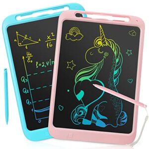 Heymik 12 Inch LCD Writing Tablet 2 Pack ,Colorful Screen Writing Tablet for Kids, Erasable and Reusable Doodle Board Drawing Board, Gift for Boys and Girls Adults, Blue+Pink