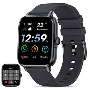 Smart Watch (Answer/Make Calls), 2022 Newest 1.7 in HD LCD Bluetooth Smart Watches for Android Phones and iPhone for Men Women, Fitness Tracker with AI Voice/Text/Heart Rate/SpO2/Sleep Monitor, Black