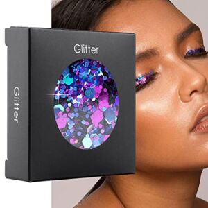 Holographic Body Glitter,Unicorn Chunky Glitter Festival Cosmetic Glitter Sequins for Face Body Hair Eyeshadow Lip Nails Art DIY Crafting