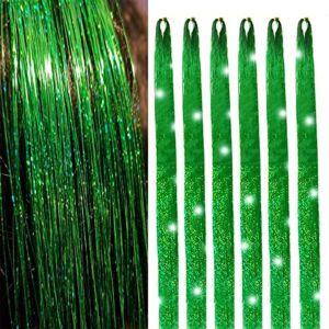 Tototoo Green Hair Tinsel 1500 Strands Fairy Hair 44 Inch Glitter Hair Tinsel Strands Kit Heat Resistant Sparkling Shiny Hair Tensile Extensions Bling Bling For Party(Green Color/1500 Strands)