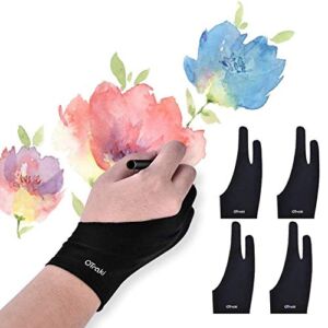 OTraki 4 Pack Artist Gloves for Drawing Tablet Free Size Artist’s Drawing Glove with Two Fingers for Graphics Pad Painting Good for Right Hand or Left Hand – 2.95 x 7.87 inch