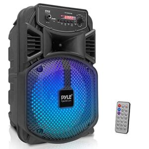 Pyle Portable Bluetooth PA Speaker System-300W Rechargeable Indoor/Outdoor Bluetooth Speaker Portable System w/ 8” Subwoofer 1” Tweeter, Microphone in, Party Lights, MP3/USB, Radio, Remote PPHP834B