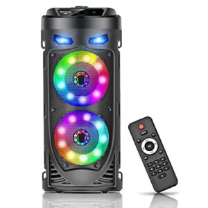Portable Bluetooth Speaker, 30W Wireless Speaker with Double 4’’ Full Range Stereo Sound, Mixed Color LED Lights, Remote, Supports EQ, TWS, USB Playback, TF, AUX, Loud Speaker for Travel, Home, Party
