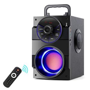 Bluetooth Speakers, Portable Wireless Speaker with Subwoofer Heavy Bass, 2 Loud Speaker, LED Lights, FM Radio, Remote Control, MP3 Player Powerful Speaker Suitable for Travel, Indoor and Outdoor