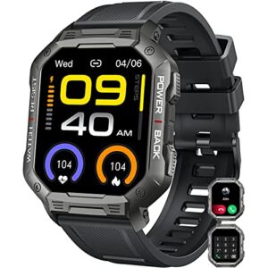 Smart Watch for Men Fitness Tracker: Bluetooth (Answer/Make Call) Tactical Military Waterproof Smartwatch for Android Phones iPhone Outdoor Sports Digital Watches Heart Rate Blood Pressure Monitor
