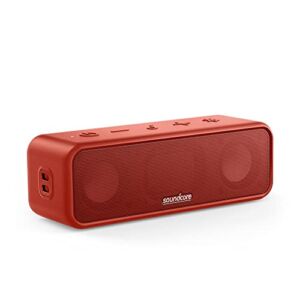 Soundcore 3 by Anker, Bluetooth Speaker with USB-C Connection, Stereo Sound, Pure Titanium Diaphragm Drivers, PartyCast, BassUp, 24H Playtime, IPX7 Waterproof, App, Custom EQ – Red