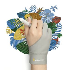 Drawing Glove, Breathable Artist Glove for Right and Left-Hand use, Two Finger Digital Art Glove for/Drawing Tablet/Pen Tablet/Pen Display/Pad/Sketch, Grey Glove L