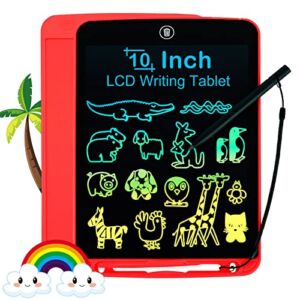 LCD Writing Tablet for Kids 10 Inch, Colorful Doodle Board Drawing Tablet with Lock Function, Erasable Reusable Writing Pad, Educational for 3-6 Year Old Girls Boys(Red+Lanyard)