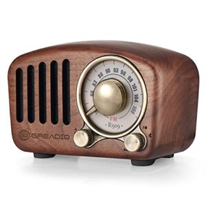 Vintage Radio Retro Bluetooth Speaker- Greadio Walnut Wooden FM Radio with Old Fashioned Classic Style, Strong Bass Enhancement, Loud Volume, Bluetooth 5.0 Wireless Connection, TF Card & MP3 Player
